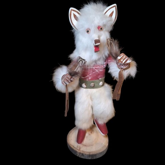 Kachina Doll Wolf Mask RB Vintage Native Folk Art Indian Fur Wood 12.5 Inch - Picture 2 of 14